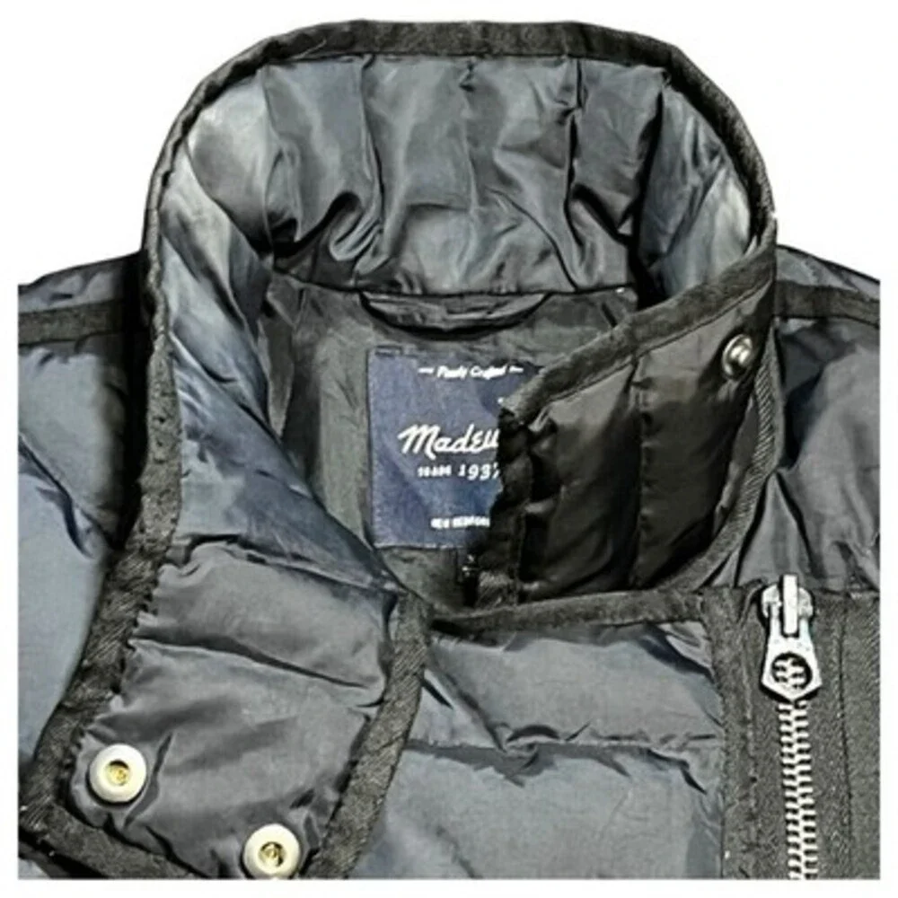 Madewell Womens XS Quilted Down Puffer Coat-Dark‎ Navy & Black Asymmetrical Zip - Picture 6 of 15